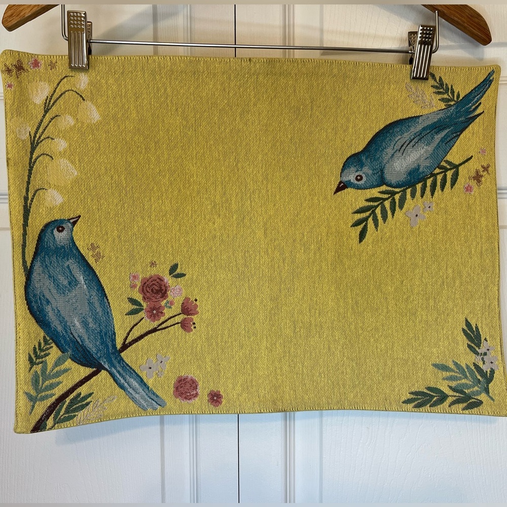 Yellow Tapestry Placemat Blue Birds Easter Centerpiece Display 18” x 13” Kohl’s